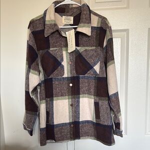 Rustic Brown and Green Plaid Coat with Collar